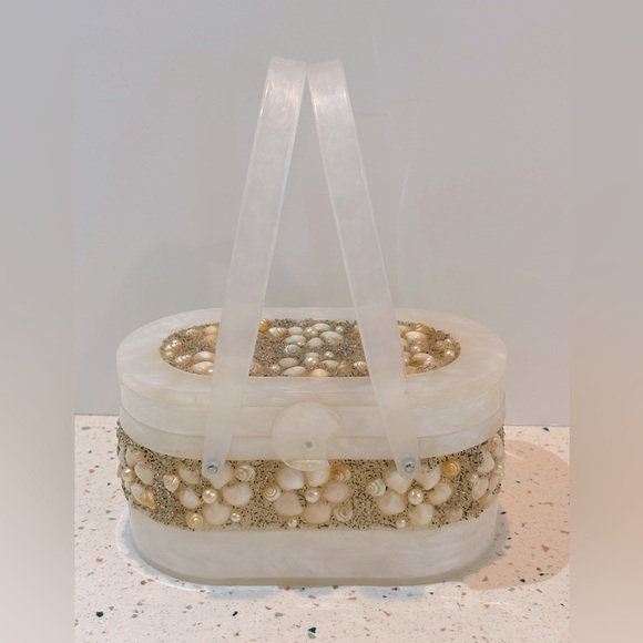 Vintage 1950’s Wilardy Marble Lucite Seashell Clutch Purse - Picture 2 of 9